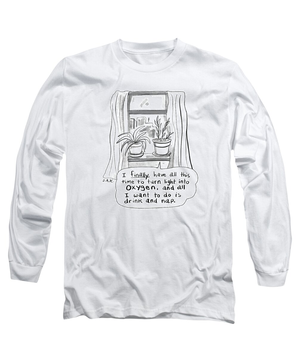 Captionless Long Sleeve T-Shirt featuring the drawing Drinking and Napping by Jason Adam Katzenstein