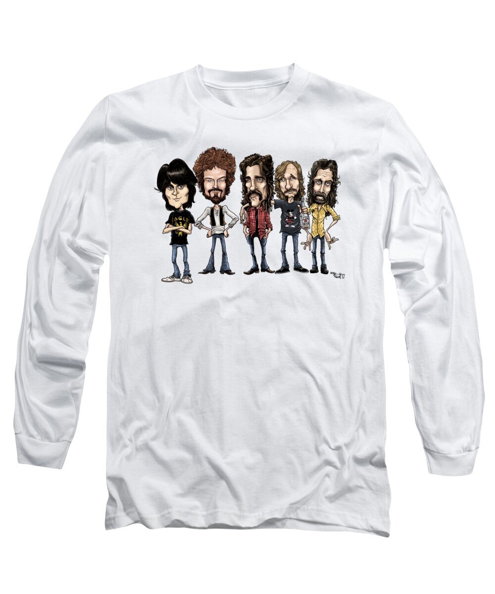 Cartoon Long Sleeve T-Shirt featuring the drawing Eagles, 1976 in color by Mike Scott