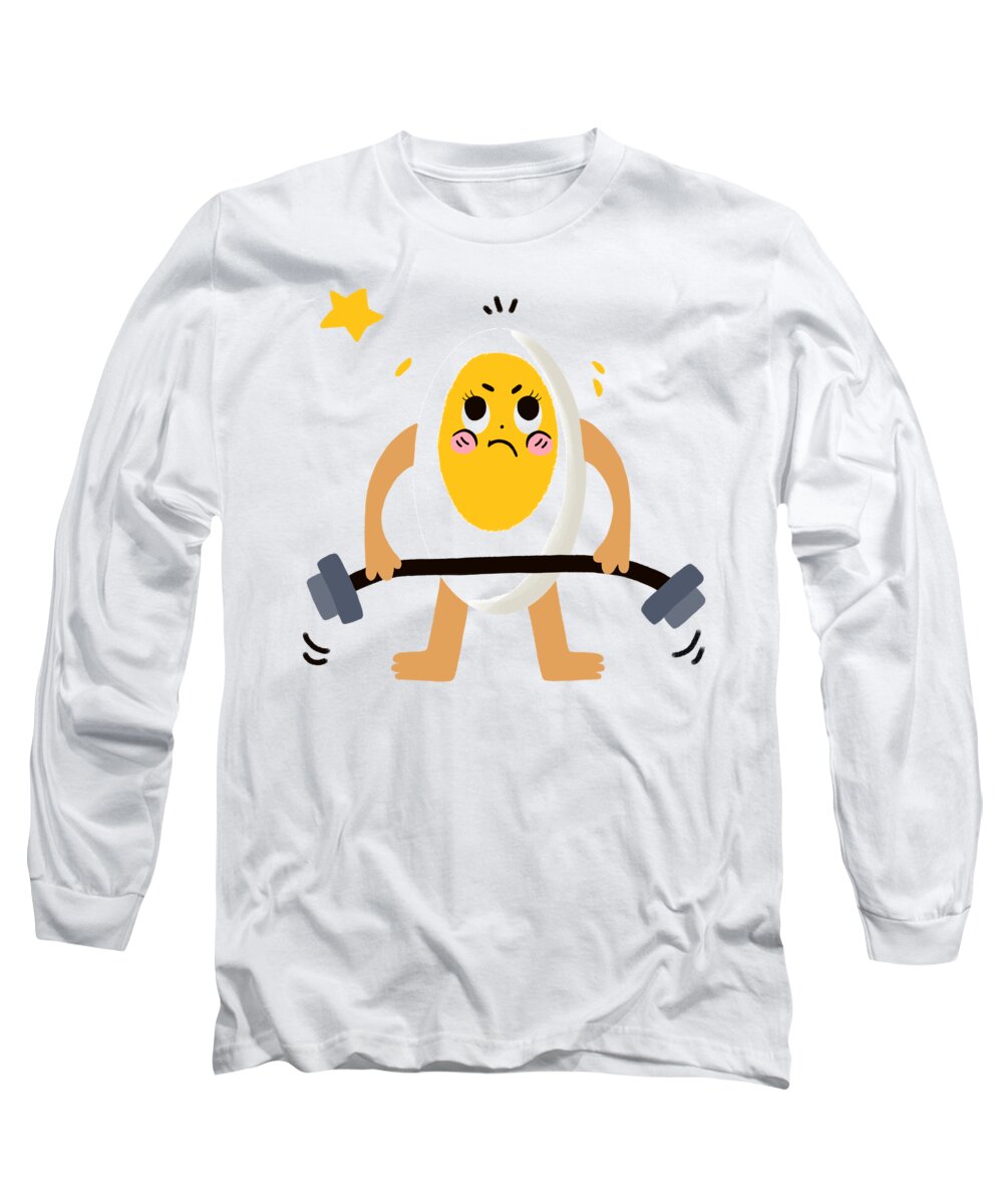 Eggs Long Sleeve T-Shirt featuring the drawing Eggs love weightlifting by Min Fen Zhu