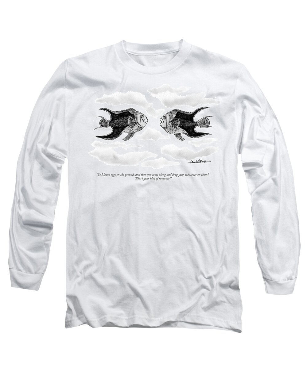 Fish Long Sleeve T-Shirt featuring the drawing Eggs On The Ground by JB Handelsman