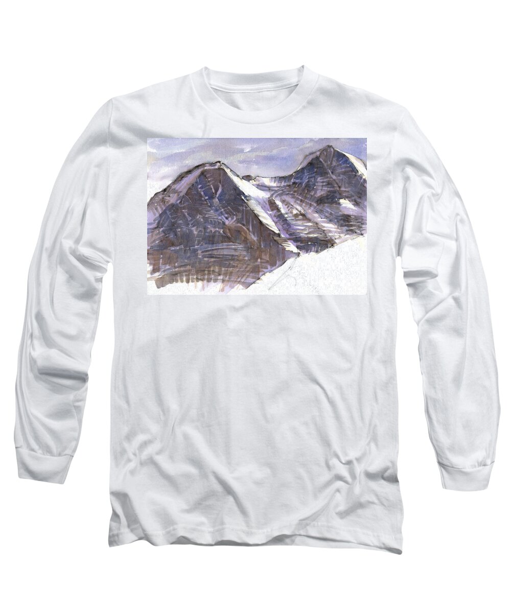 Landscape Long Sleeve T-Shirt featuring the painting Eiger und Moench by Judith Kunzle