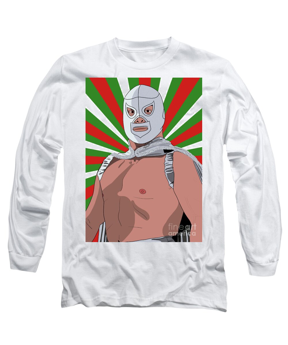 El Santo Long Sleeve T-Shirt featuring the digital art El Santo el luchador mexicano by Marisol VB