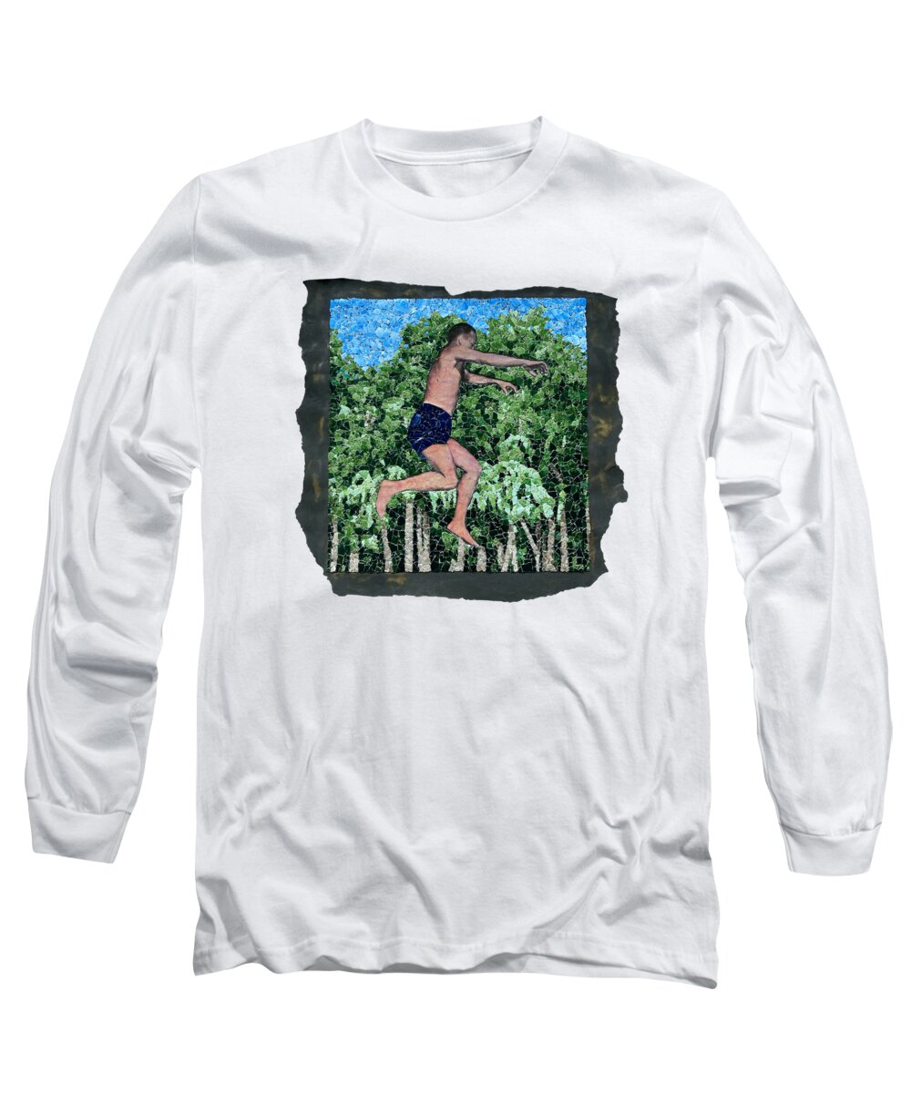 Lake Long Sleeve T-Shirt featuring the mixed media Fig. 50. The jump from a height. by Matthew Lazure