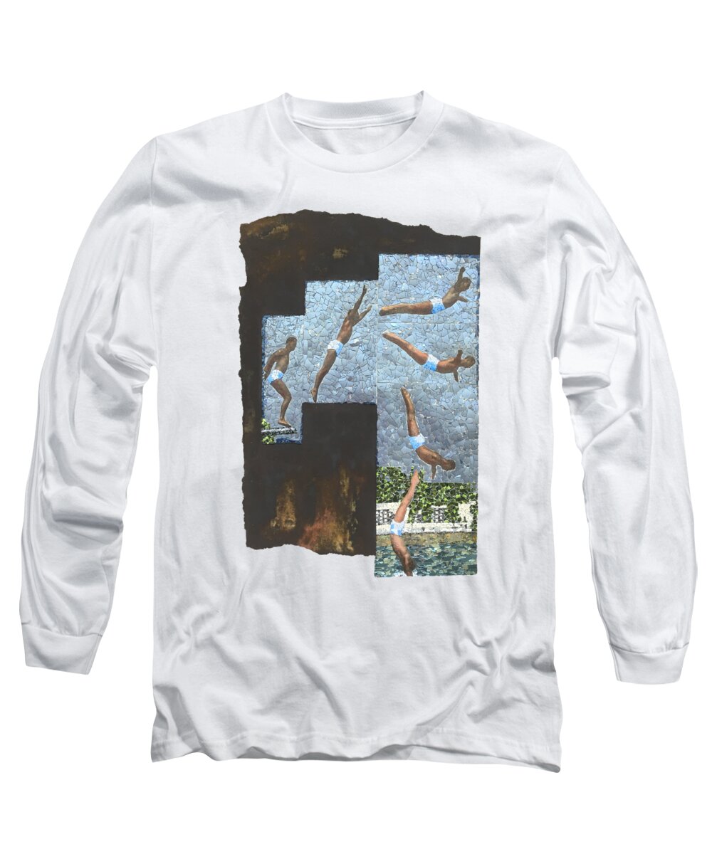 Mosaic Long Sleeve T-Shirt featuring the mixed media Fig. 60. The swan dive. by Matthew Lazure
