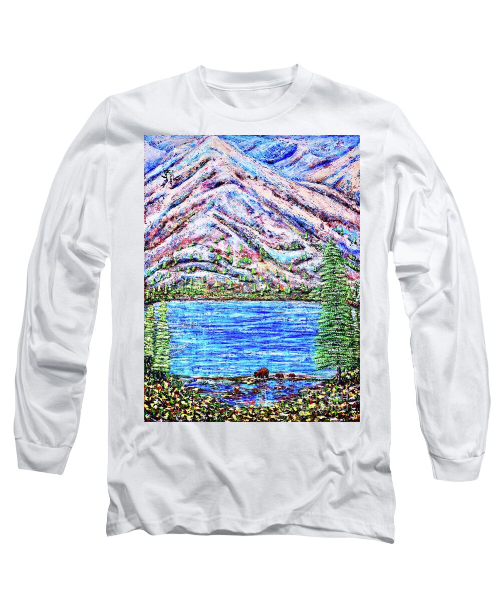 Landscape Long Sleeve T-Shirt featuring the painting First Snow by Viktor Lazarev