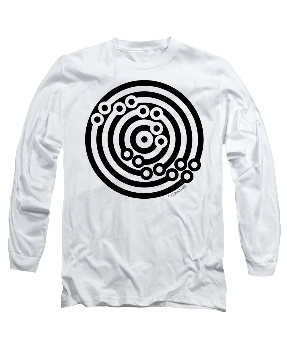 Concentric; Circles; Rings; Black And White; Op Art; Contemporary Art; Conceptual; Minimalist; Optical Illusion; Visual Effect; Bangle; Figure; Ground; Bracelet; Zen; Gsarcone Long Sleeve T-Shirt featuring the mixed media Four Black and White Bangles by Gianni Sarcone