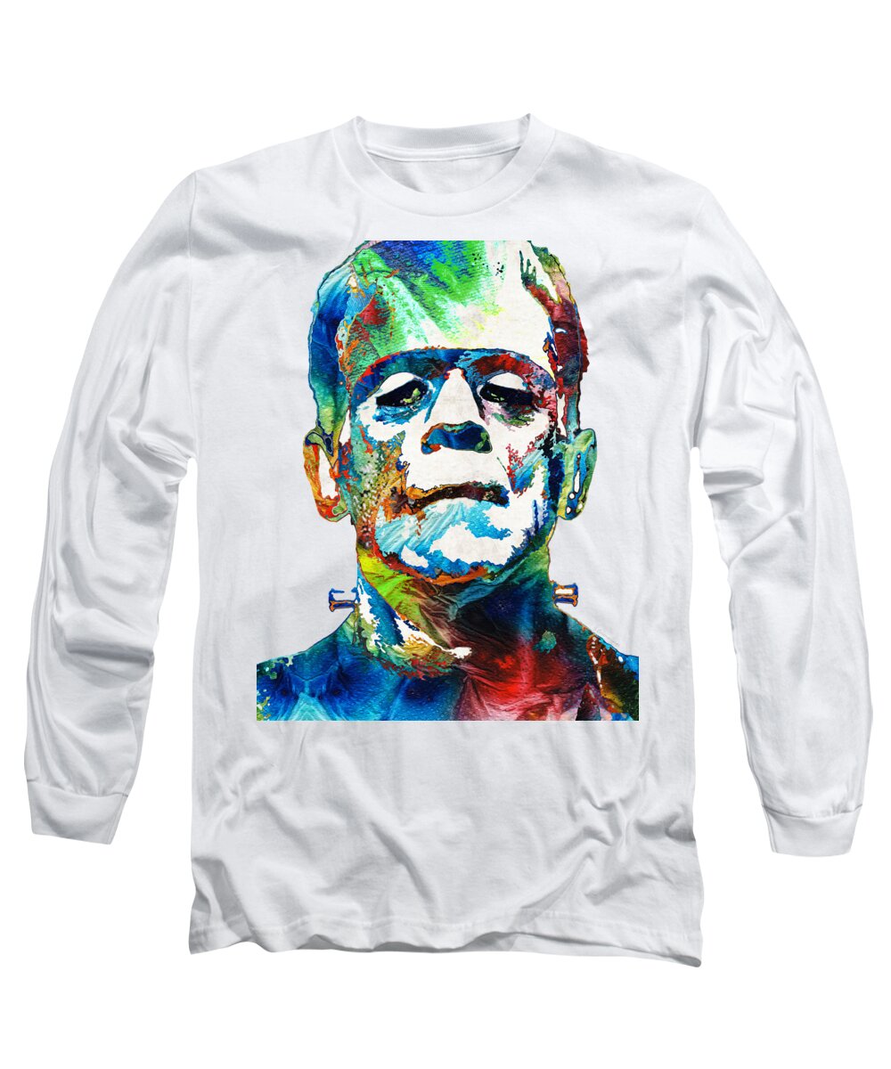 Frankenstein Long Sleeve T-Shirt featuring the painting Frankenstein Art - Colorful Monster - By Sharon Cummings by Sharon Cummings