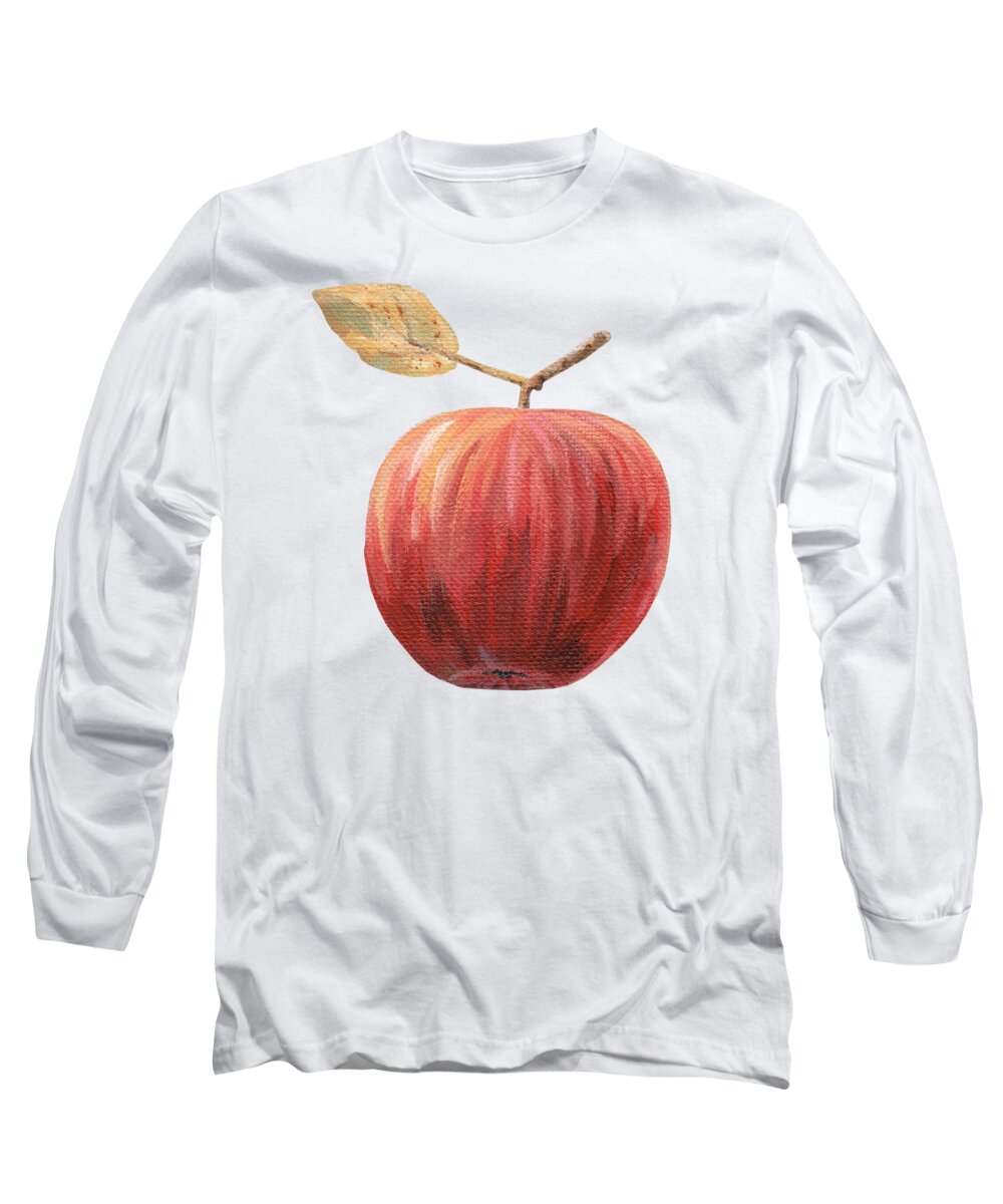 Apple Long Sleeve T-Shirt featuring the painting Fresh - Red Apple No Background by Annie Troe