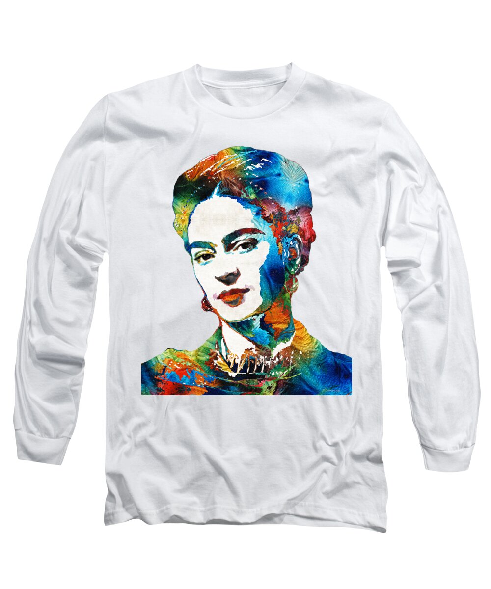 Frida Kahlo Long Sleeve T-Shirt featuring the painting Frida Kahlo Art - Viva La Frida - By Sharon Cummings by Sharon Cummings