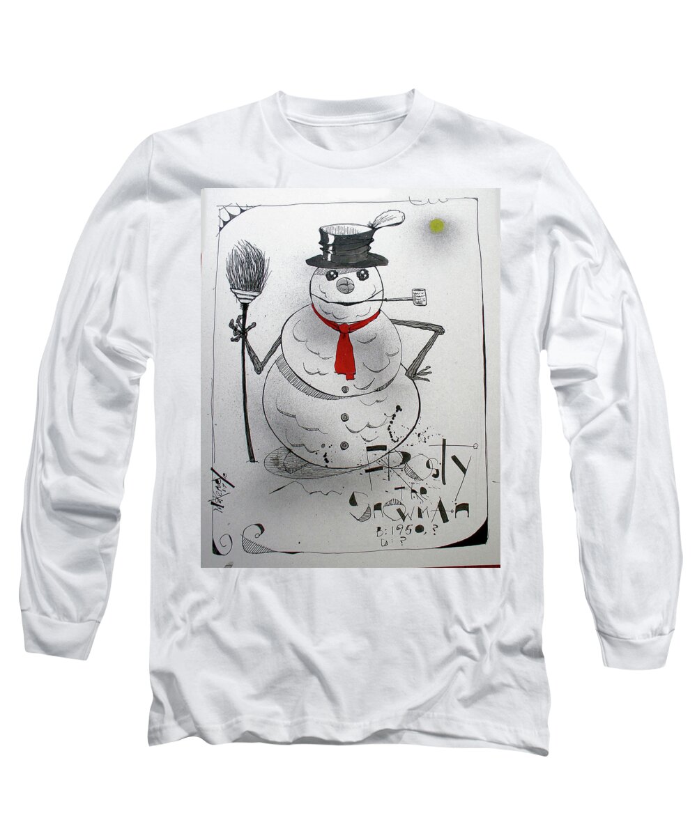 Snowman Long Sleeve T-Shirt featuring the drawing Frosty the Snowman by Phil Mckenney