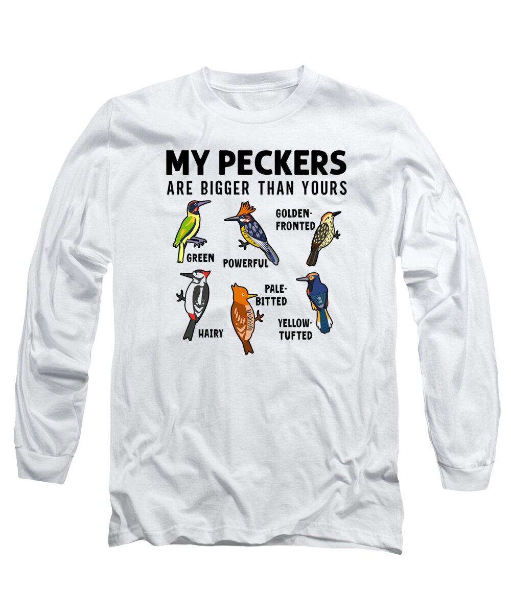 Woodpecker Long Sleeve T-Shirt featuring the digital art Funny Woodpeckers Bird Collection Birdwatchers by Toms Tee Store