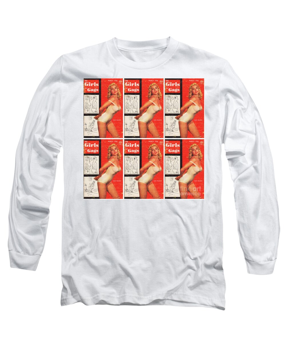 Pin Up Long Sleeve T-Shirt featuring the mixed media Girls and Gags by Sally Edelstein