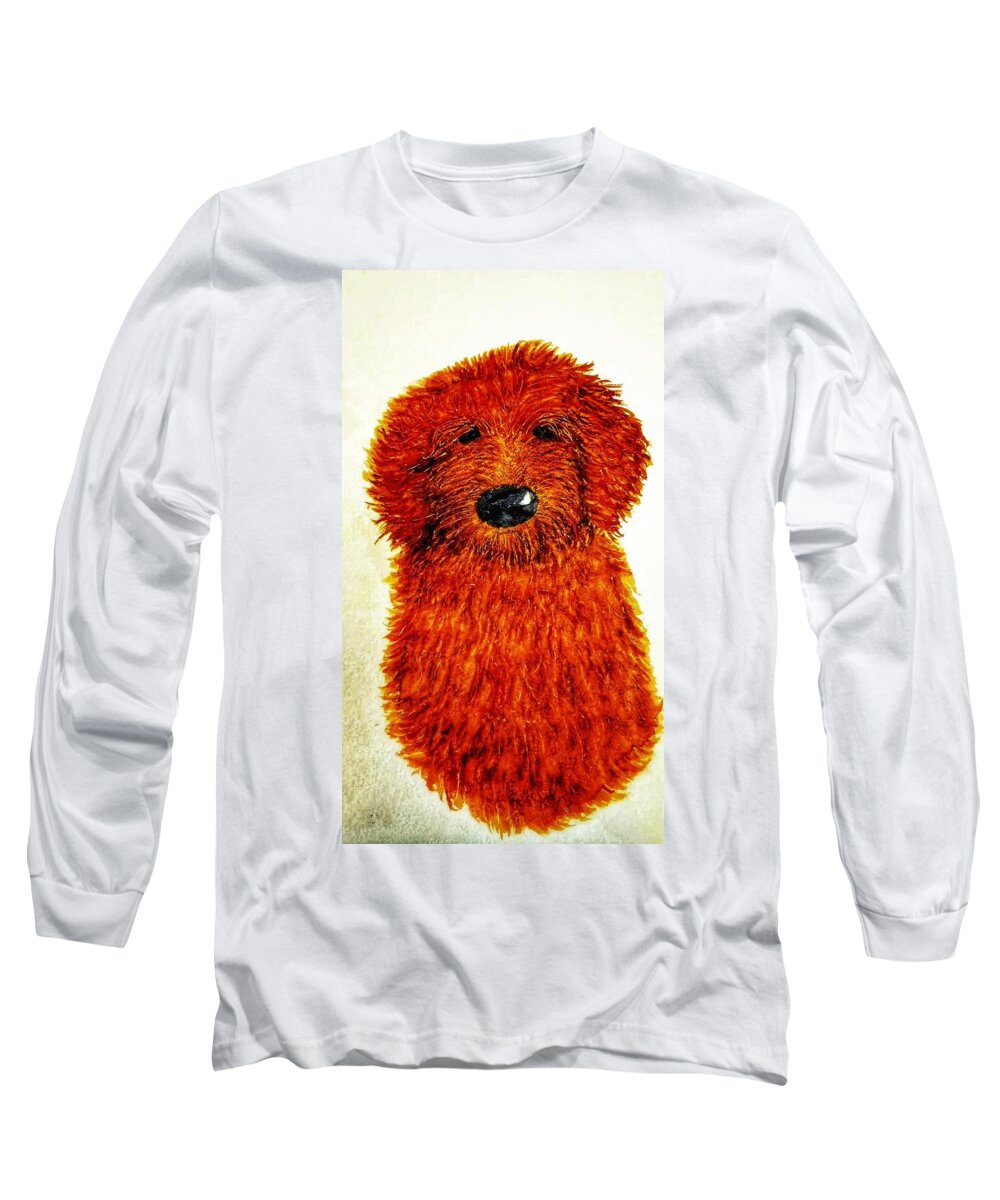 Gold Long Sleeve T-Shirt featuring the painting Golden Doodle by Shady Lane Studios-Karen Howard