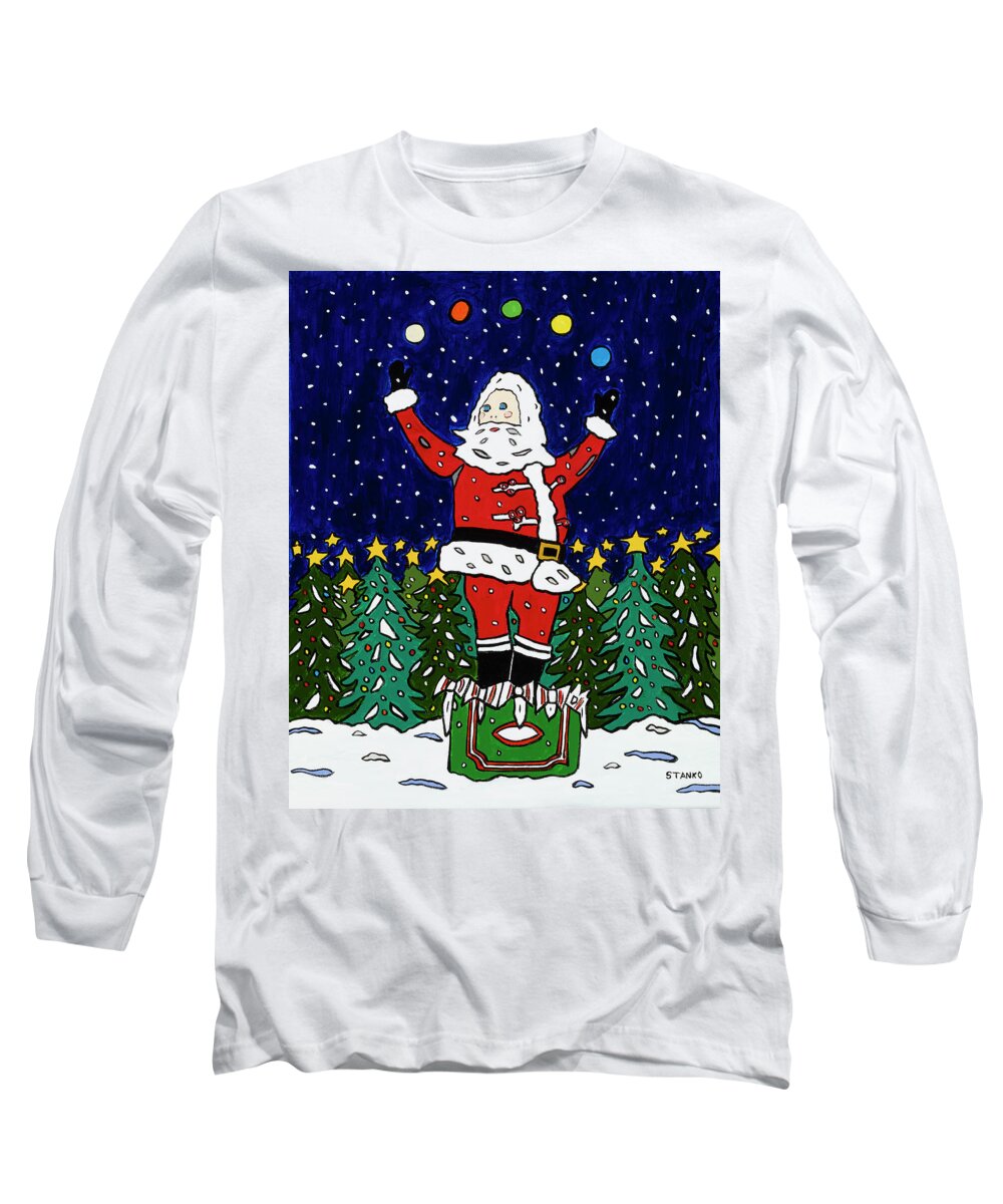 Santa Christmas Green Acres Long Sleeve T-Shirt featuring the painting Green Acres Santa by Mike Stanko