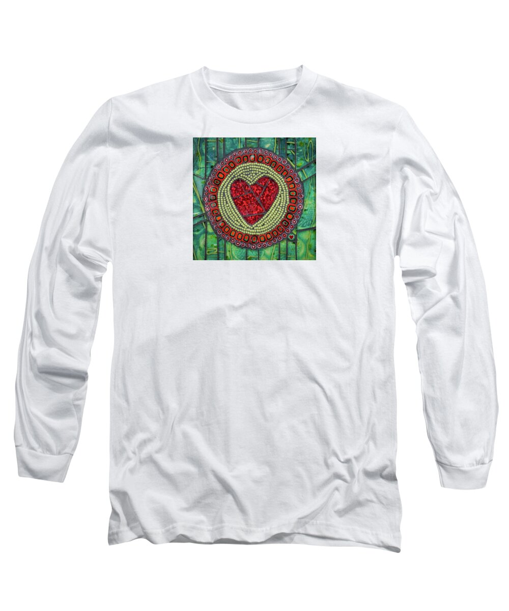 Heart Long Sleeve T-Shirt featuring the glass art Green with Envy by Cherie Bosela