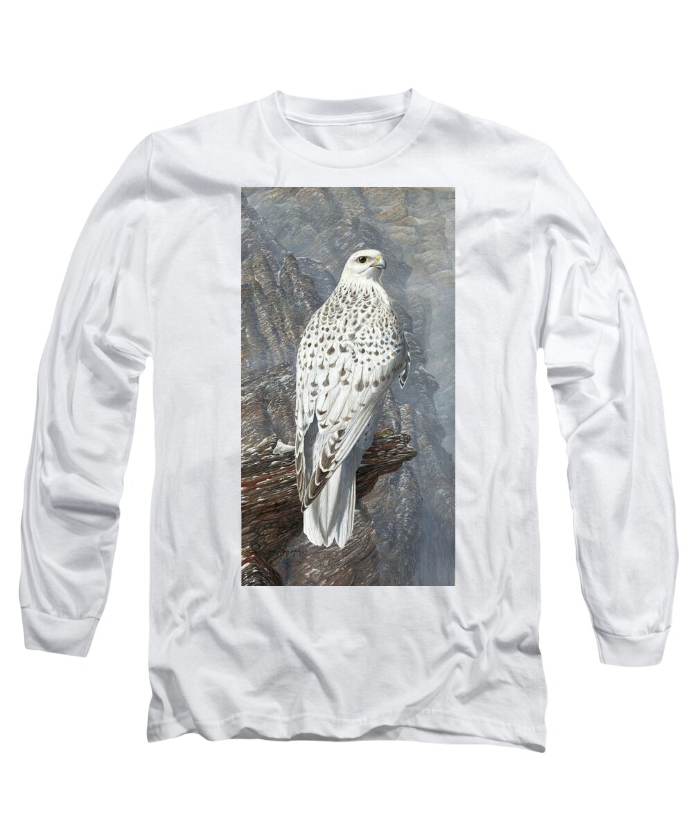 Gyrfalcon Long Sleeve T-Shirt featuring the painting Gyrfalcon by Barry Kent MacKay