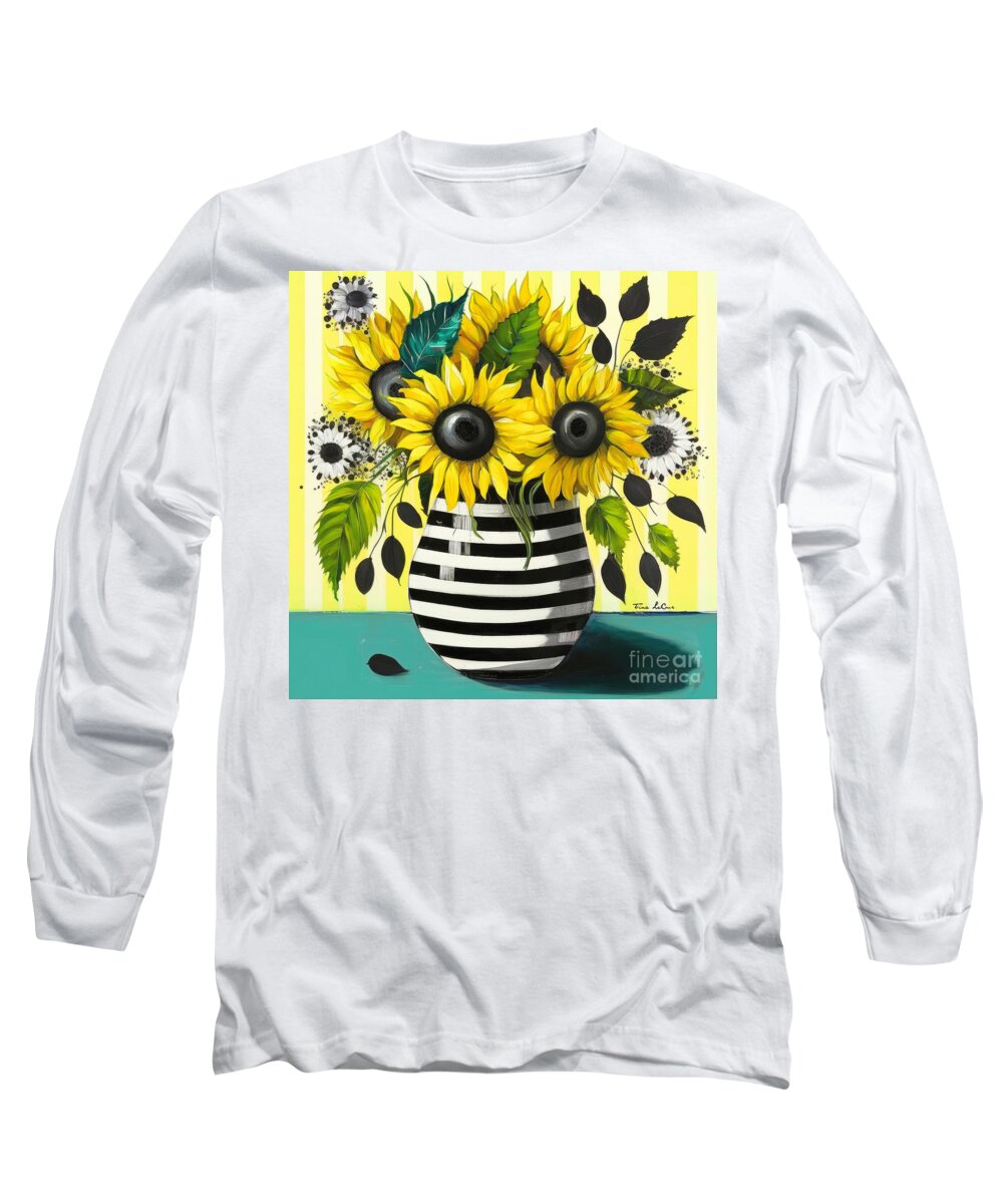 Sunflowers Long Sleeve T-Shirt featuring the painting Happy Sunflowers by Tina LeCour