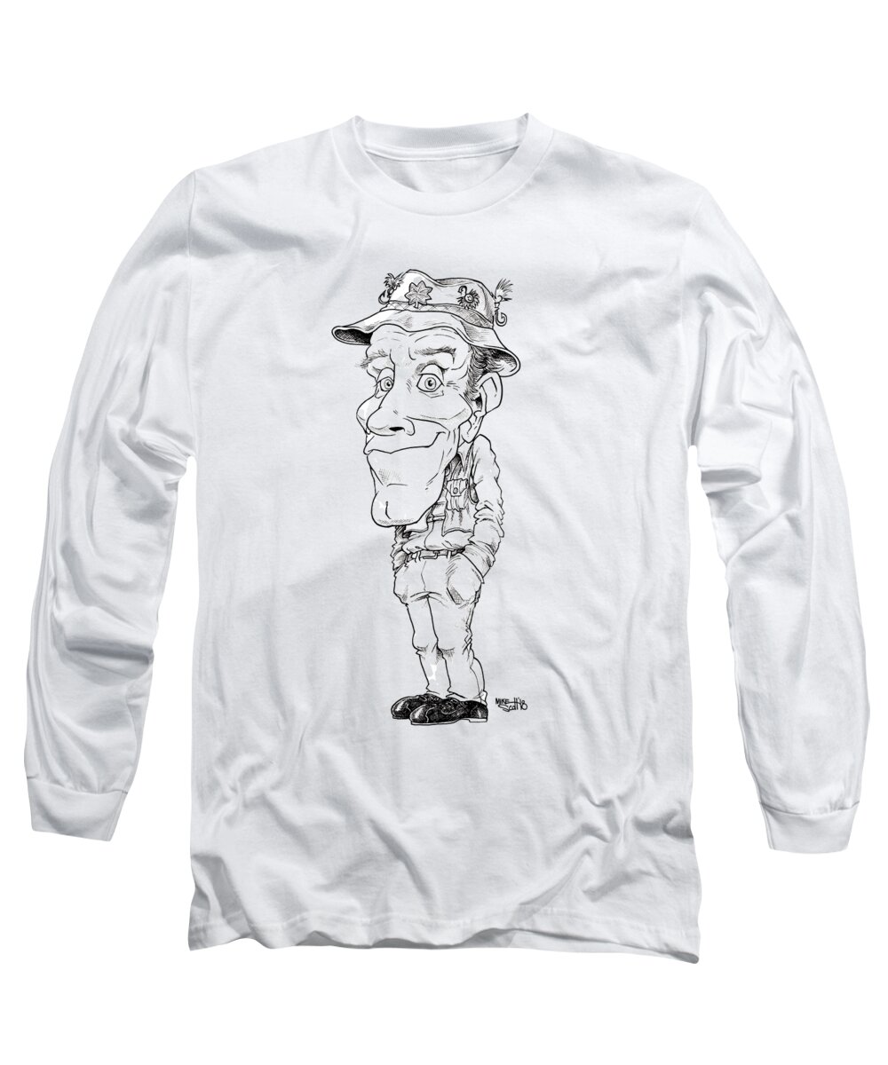 Caricature Long Sleeve T-Shirt featuring the drawing Henry Blake by Mike Scott