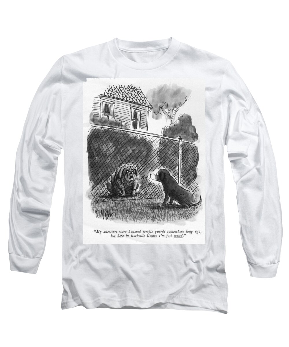 My Ancestors Were Honored Temple Guards Somewhere Long Ago Long Sleeve T-Shirt featuring the drawing Here In Rockville Centre by Warren Miller