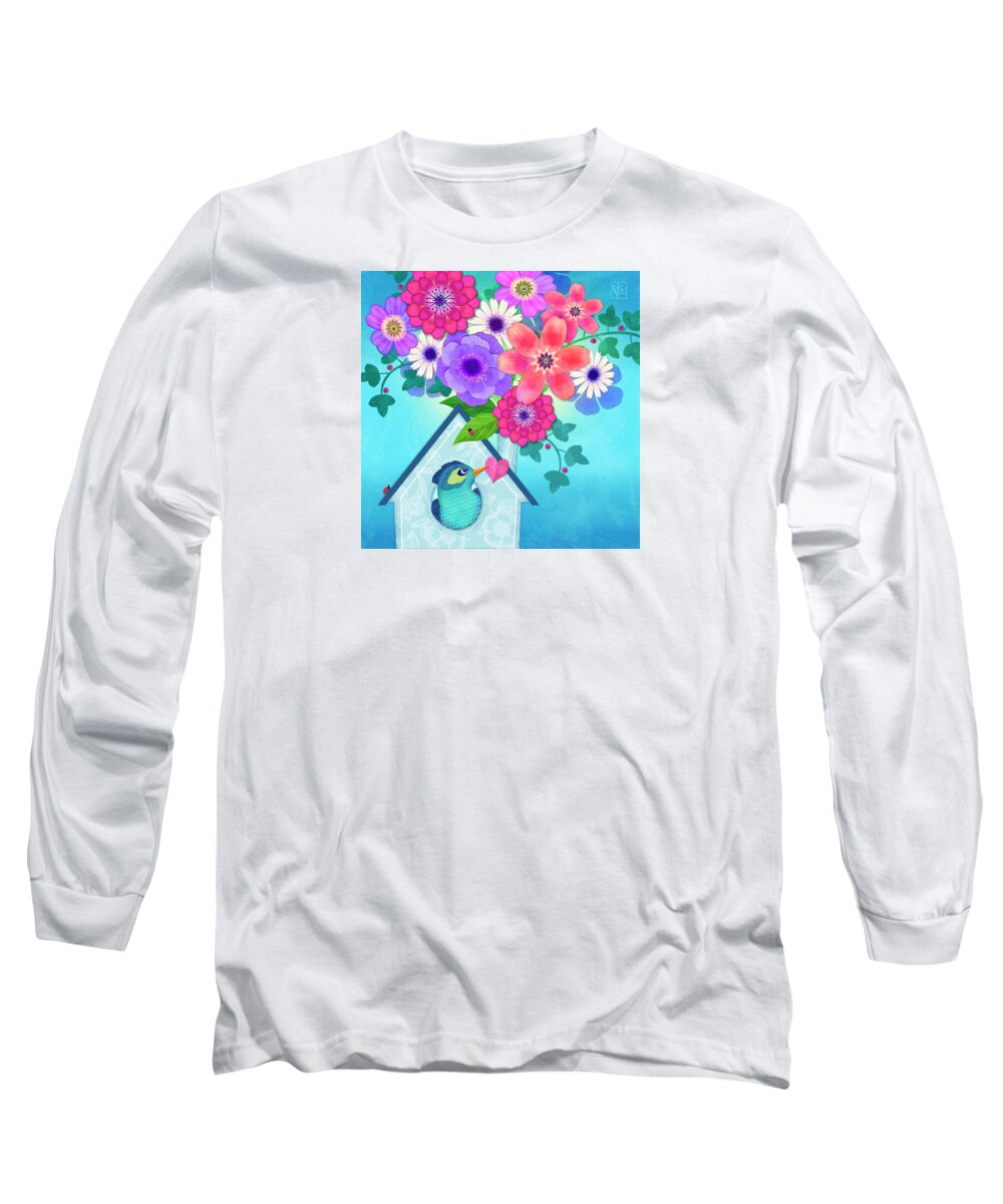 Bird Long Sleeve T-Shirt featuring the digital art Home is Where You Blossom by Valerie Drake Lesiak