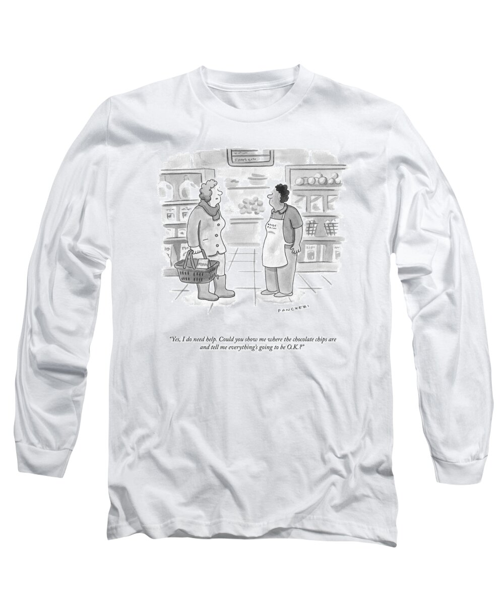 yes Long Sleeve T-Shirt featuring the drawing I Do Need Help by Drew Panckeri
