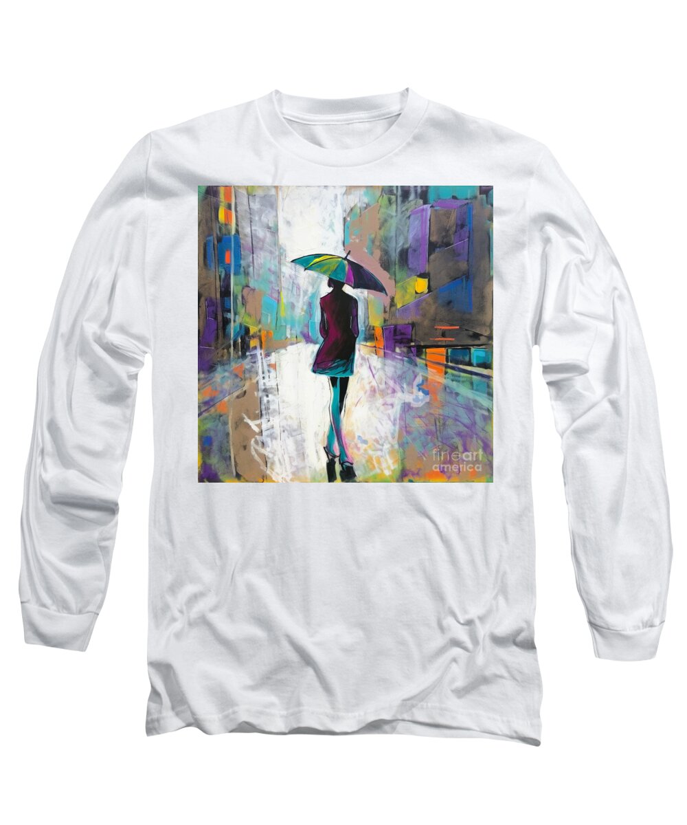 Woman Long Sleeve T-Shirt featuring the painting I Think I Like When It Rains Art Print by Crystal Stagg