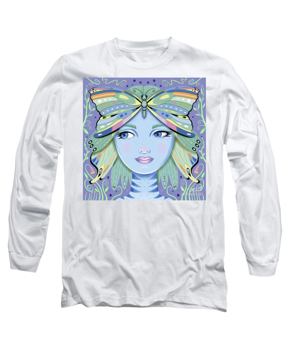 Fantasy Long Sleeve T-Shirt featuring the digital art Insect Girl, Winga - Sq.Purple by Valerie White