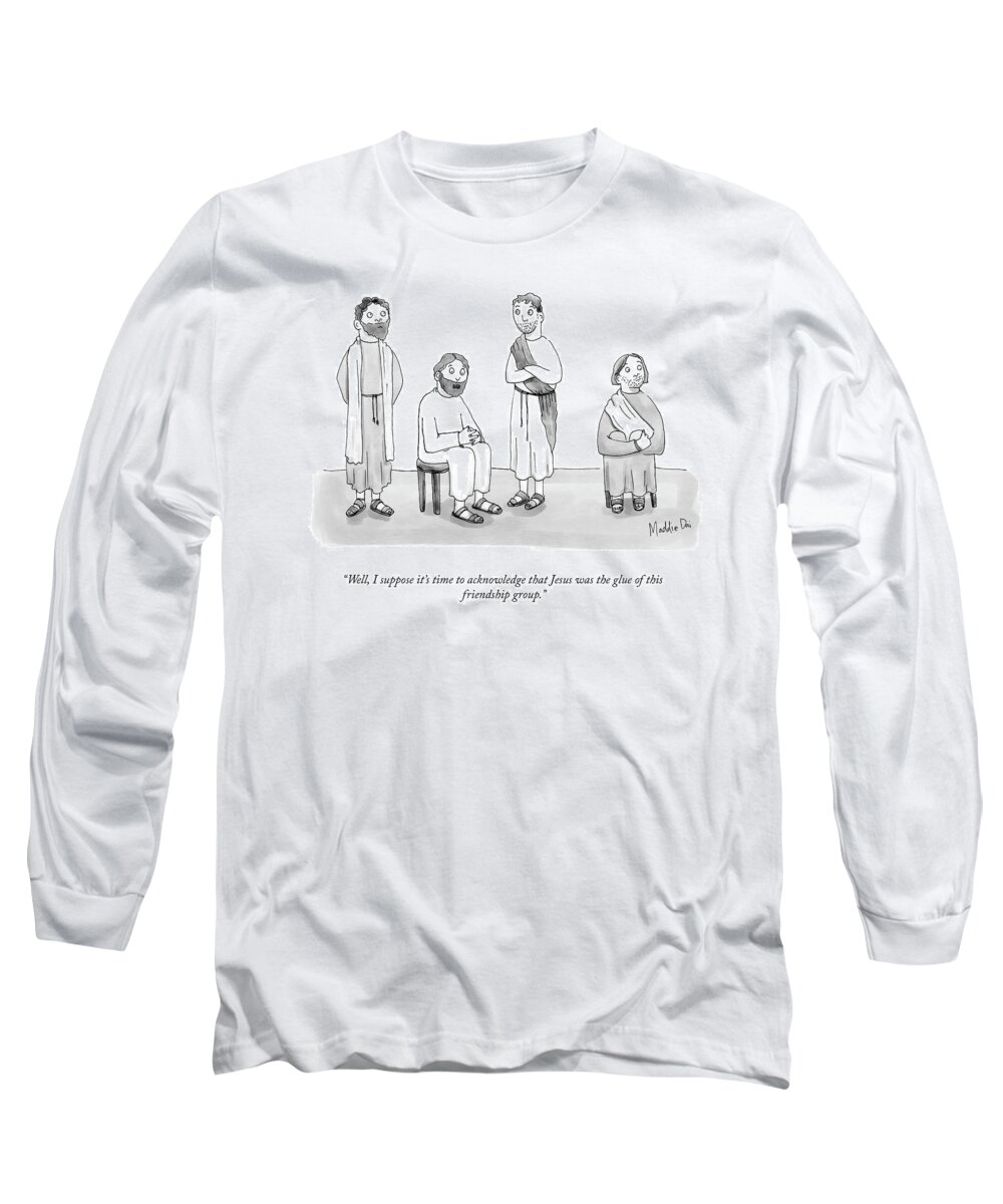 Well Long Sleeve T-Shirt featuring the drawing Jesus Was The Glue by Maddie Dai