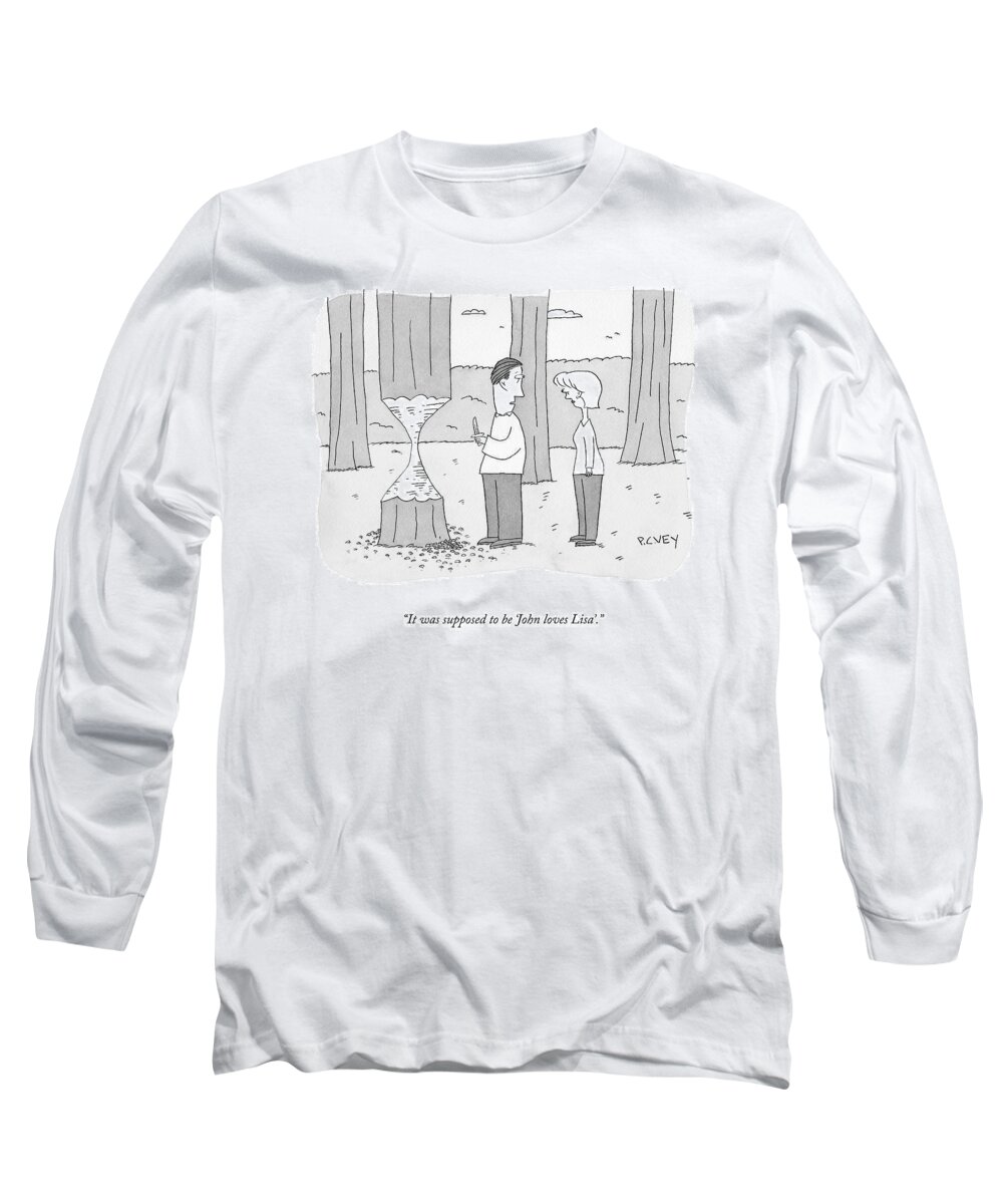 A23799 Long Sleeve T-Shirt featuring the drawing John Loves Lisa by Peter C Vey