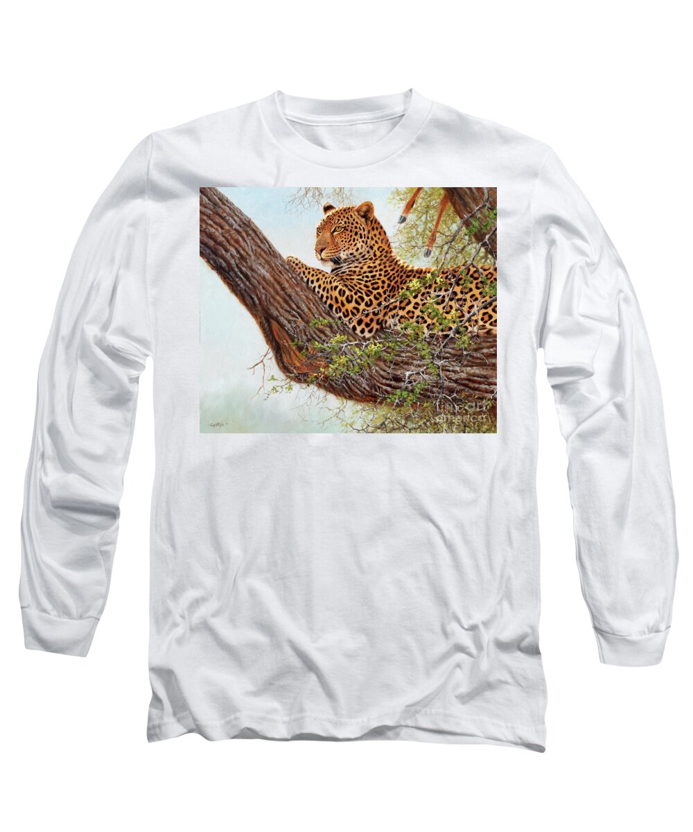 Cynthie Fisher Long Sleeve T-Shirt featuring the painting Leopard by Cynthie Fisher