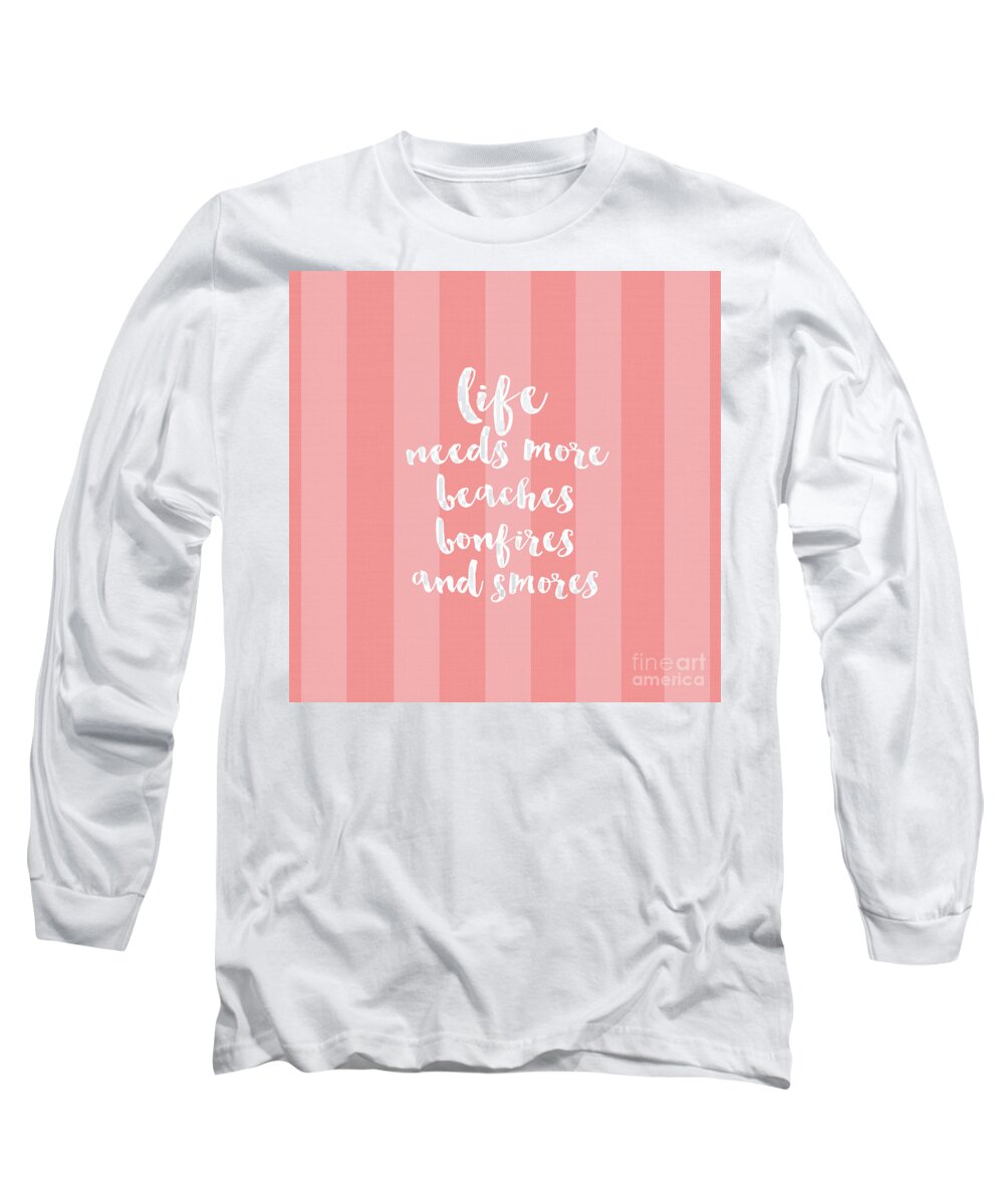Beach Long Sleeve T-Shirt featuring the digital art Life Needs More Beaches-coral by Sylvia Cook