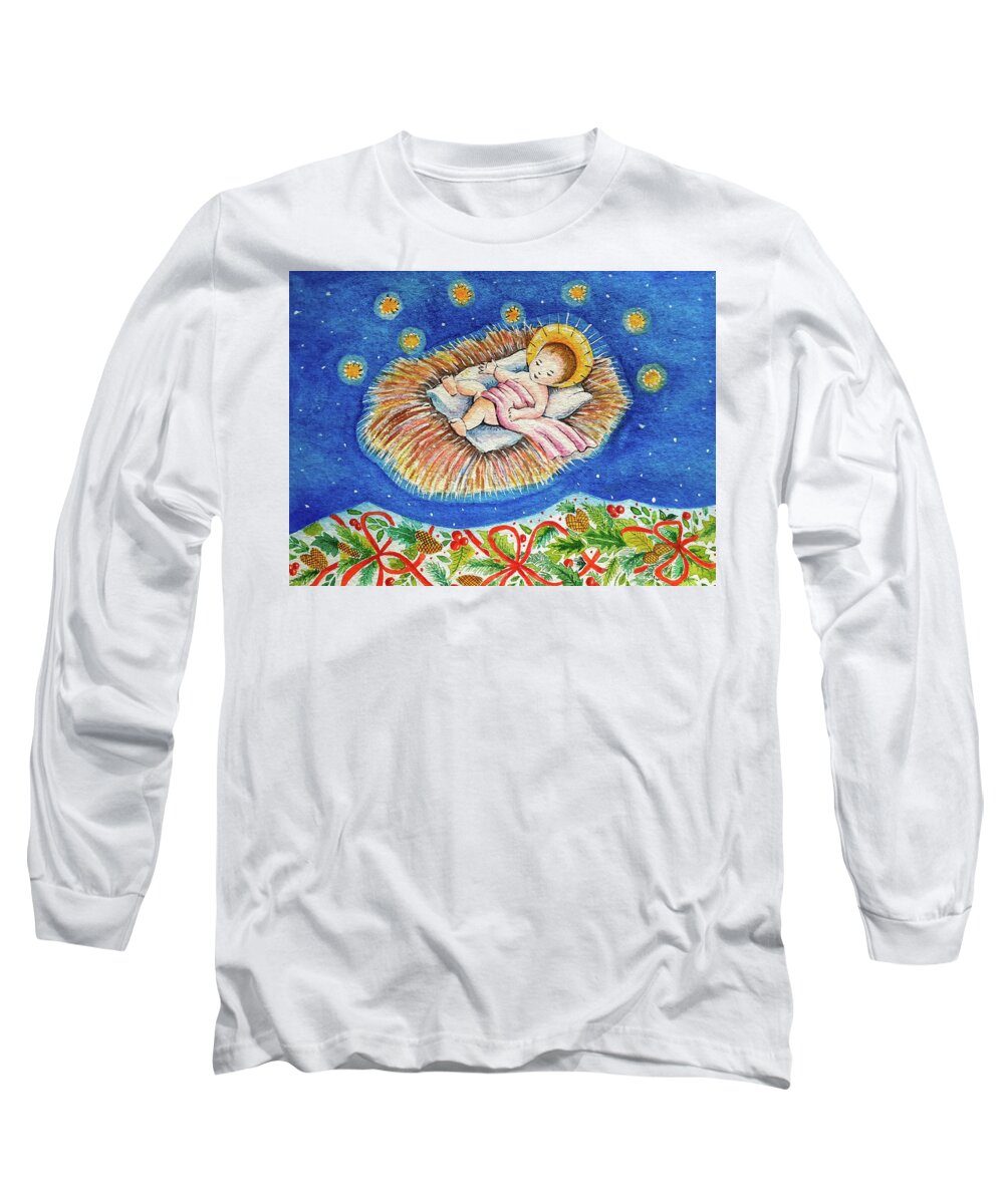 Jesus Long Sleeve T-Shirt featuring the painting Ding Dong Merrily on High by Carolina Prieto Moreno