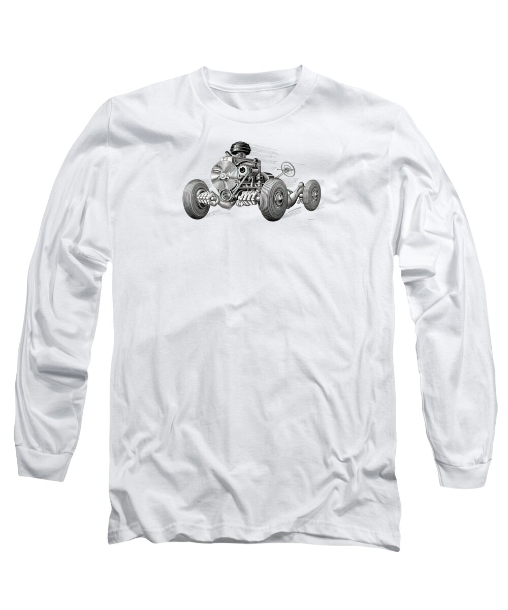 1950s Long Sleeve T-Shirt featuring the drawing Living Machine speeding chassis ca. 1950, part of a series by Boris Artzybasheef