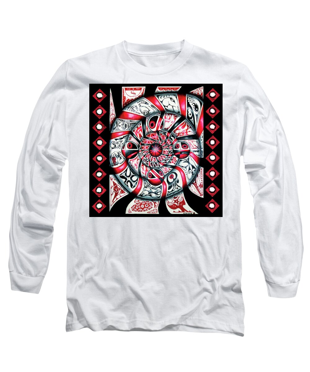 Native American Long Sleeve T-Shirt featuring the painting Living Spiral by Kevin Chasing Wolf Hutchins
