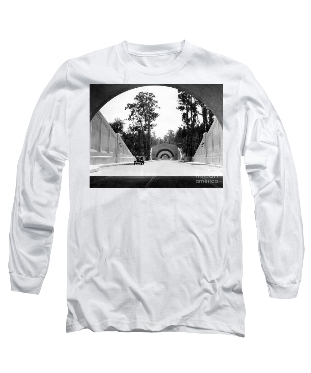 Los Angeles Long Sleeve T-Shirt featuring the photograph Los Angeles Figueroa Tunnels 1931 by Sad Hill - Bizarre Los Angeles Archive