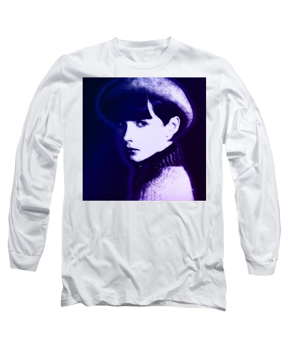 Louise Brooks Long Sleeve T-Shirt featuring the digital art Louise Brooks The Girl in the Black Helmet Series by Louise Brooks