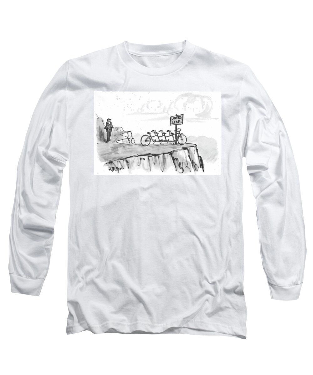 Captionless Long Sleeve T-Shirt featuring the drawing Lover's Leap by Warren Miller