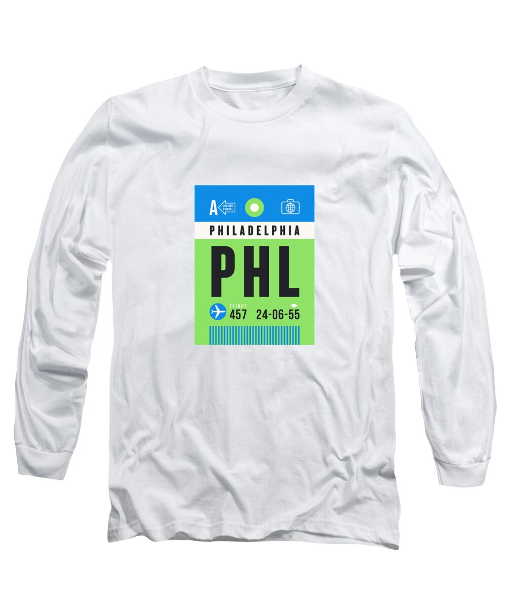 Airline Long Sleeve T-Shirt featuring the digital art Luggage Tag A - PHL Philadelphia USA by Organic Synthesis