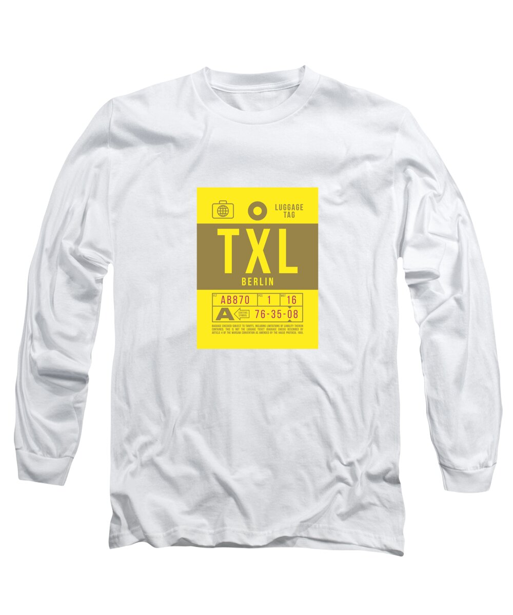 Airline Long Sleeve T-Shirt featuring the digital art Luggage Tag B - TXL Berlin Germany by Organic Synthesis