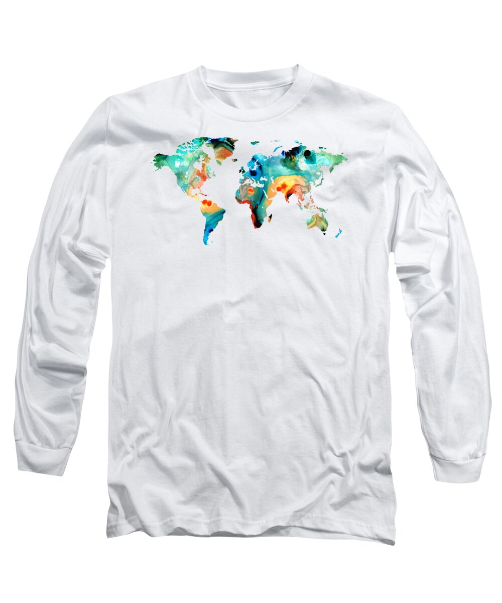 Map Long Sleeve T-Shirt featuring the painting Map of The World 11 -Colorful Abstract Art by Sharon Cummings