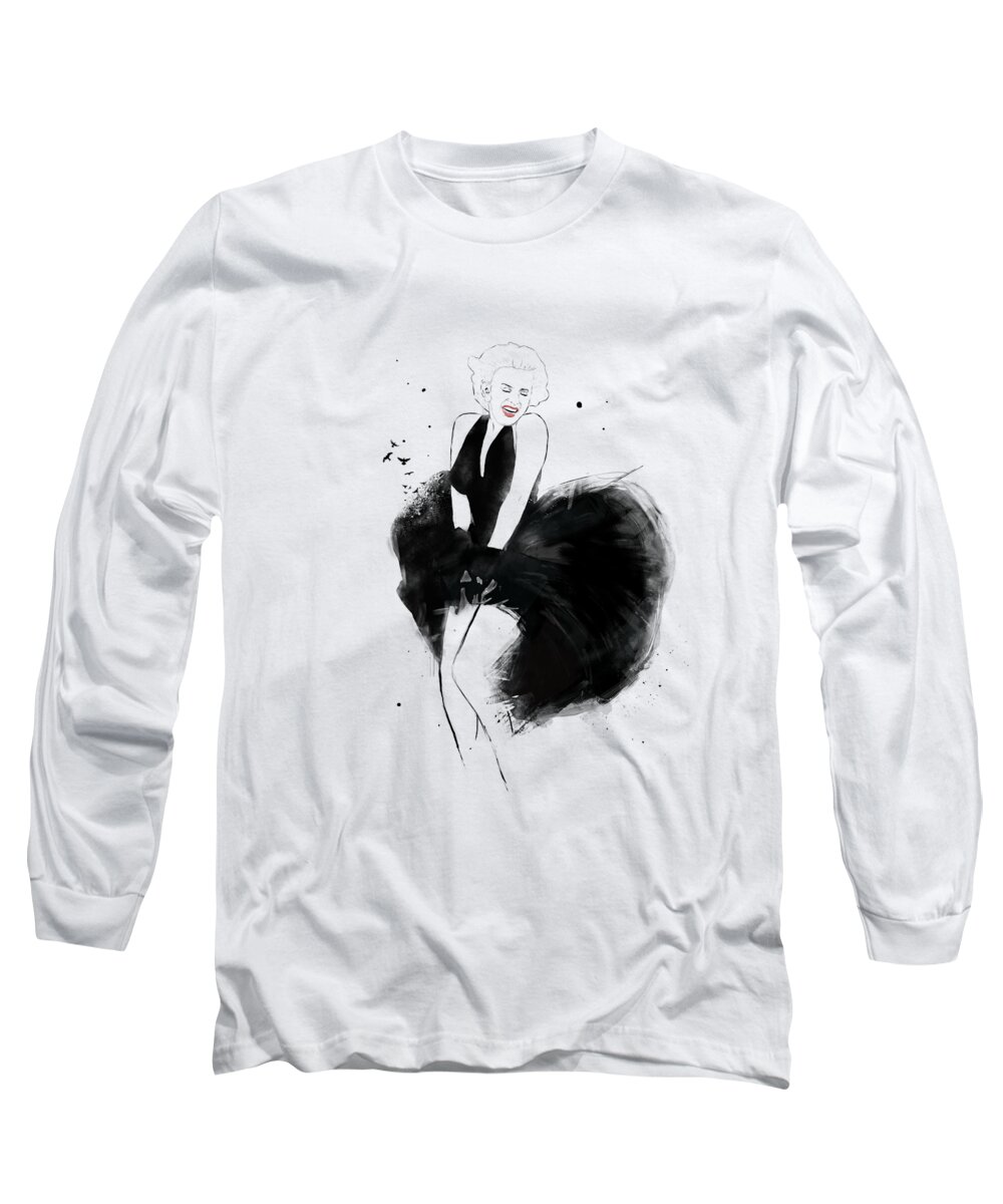 Drawing Long Sleeve T-Shirt featuring the drawing Marilyn by Balazs Solti