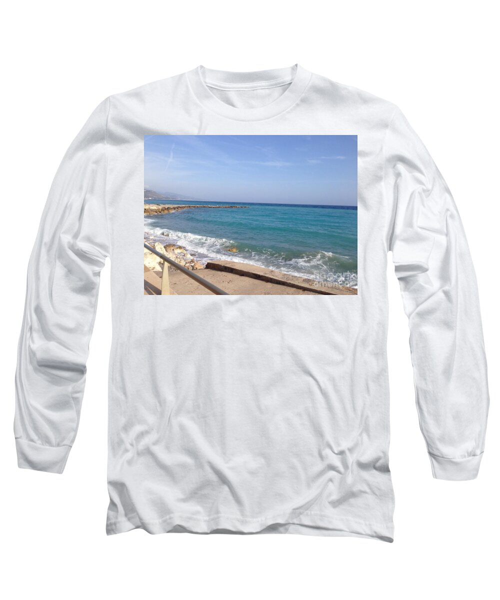 Menton Long Sleeve T-Shirt featuring the photograph Menton Beach by Aisha Isabelle