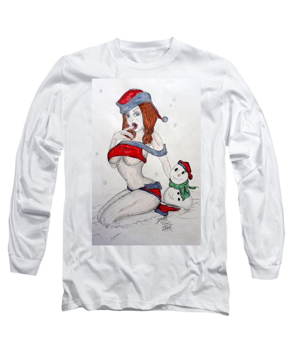 Pinup Long Sleeve T-Shirt featuring the drawing Merry Christmas by Brent Knippel