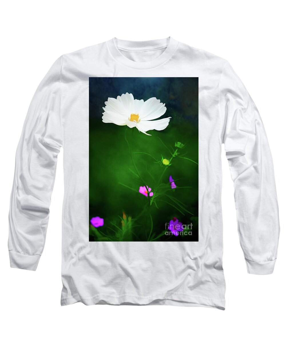 White Cosmos Long Sleeve T-Shirt featuring the digital art Midnight Cosmos by Anita Pollak