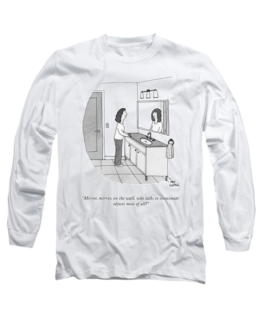 Mirror Long Sleeve T-Shirt featuring the drawing Mirror, Mirror by Amy Hwang