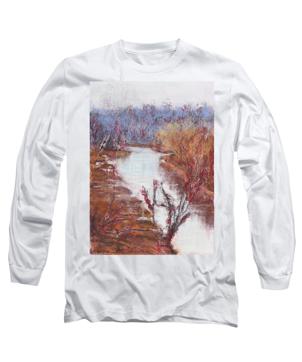 Moniteau Creek Long Sleeve T-Shirt featuring the painting Misty Moniteau Creek by Ruben Carrillo