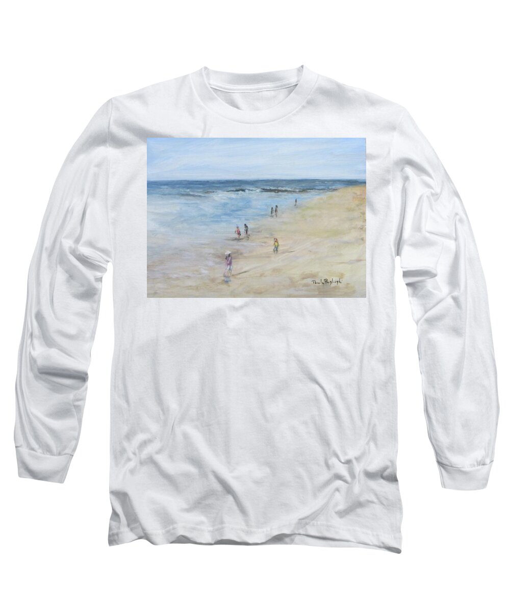 Painting Long Sleeve T-Shirt featuring the painting Morning Beach Crowd by Paula Pagliughi