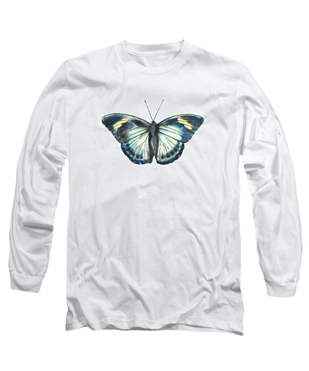 Butterfly Long Sleeve T-Shirt featuring the painting Morpho Butterfly by Pamela Schwartz