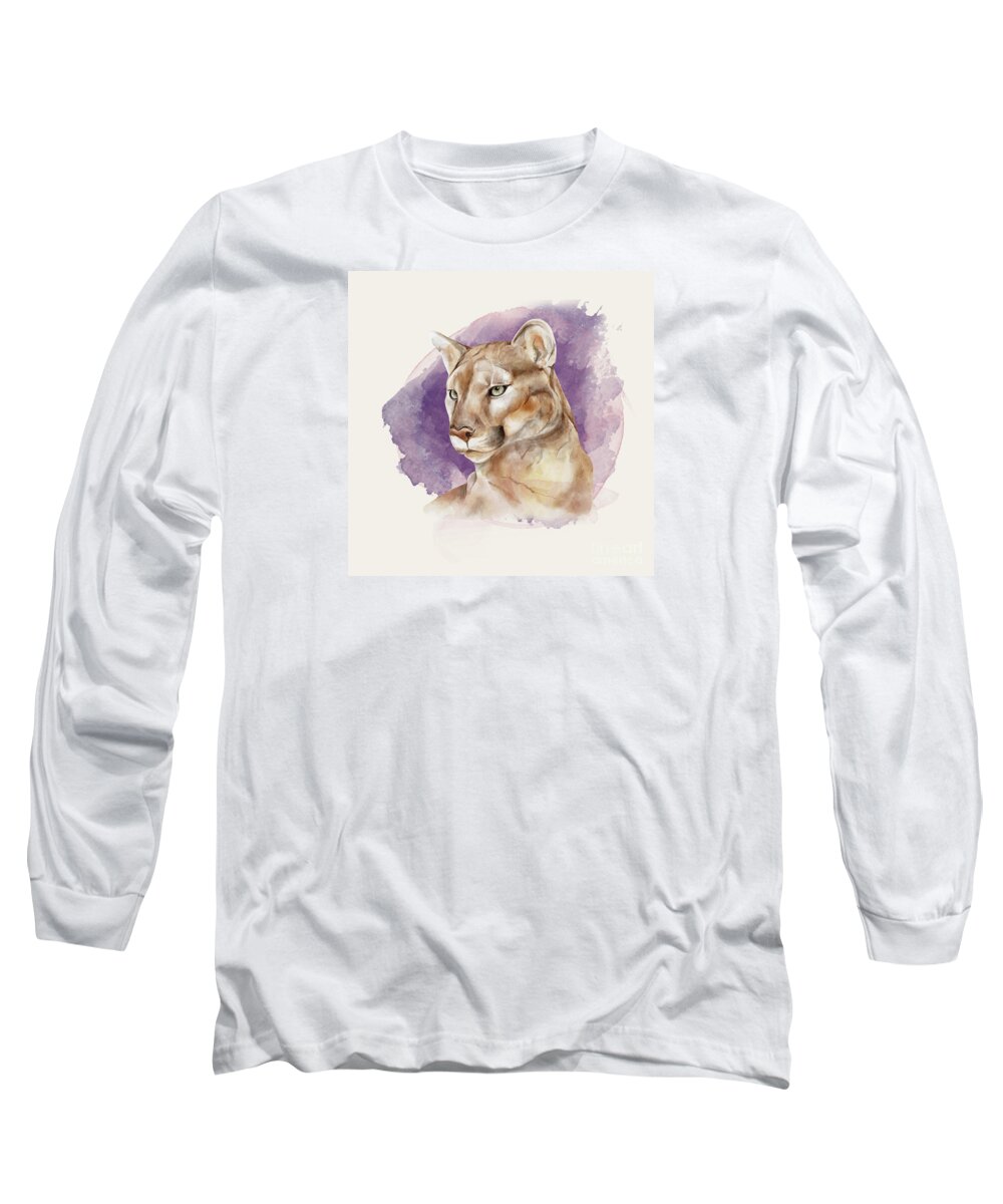 Mountain Lion Long Sleeve T-Shirt featuring the painting Mountain Lion by Garden Of Delights