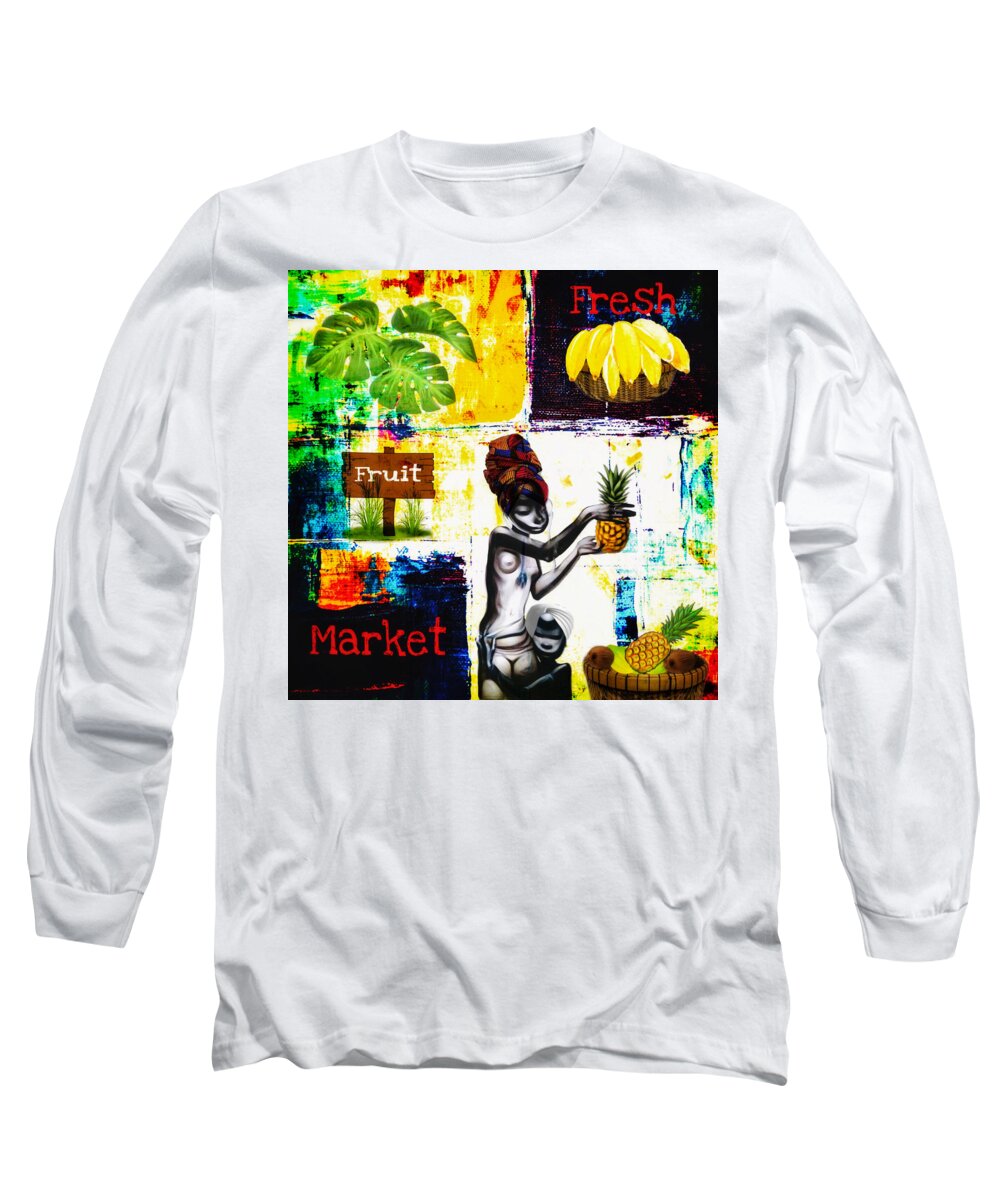 Mpenzi Wangu Long Sleeve T-Shirt featuring the digital art Mpenzi Wangu Market by Canessa Thomas
